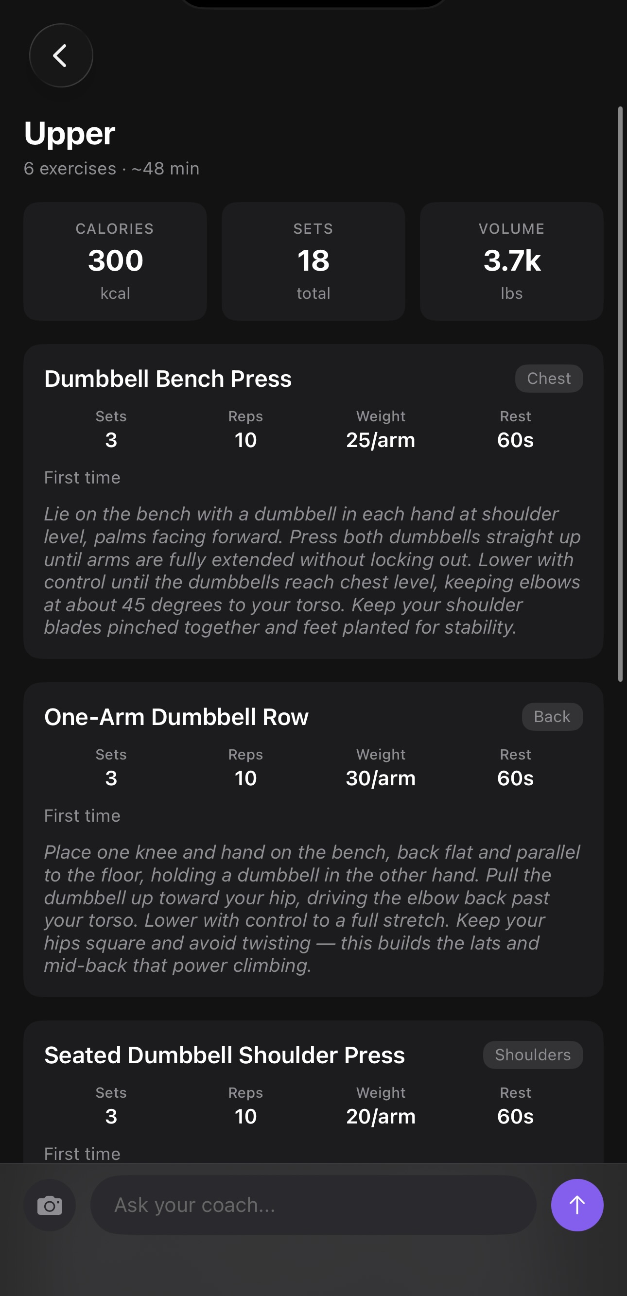 Silas Today dashboard with a Push day and a coach note referencing a session back from travel.